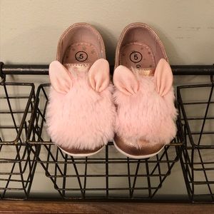Cat & Jack Pink Fur and Pink Gold Bunny Slip Ons